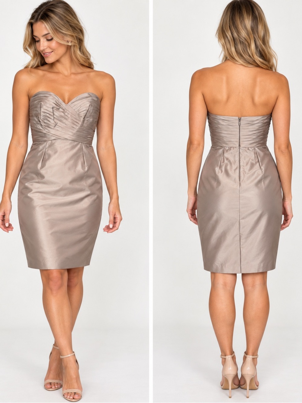 J.Crew Size 4 Taupe Strapless Ruched Sweetheart Cocktail Dress